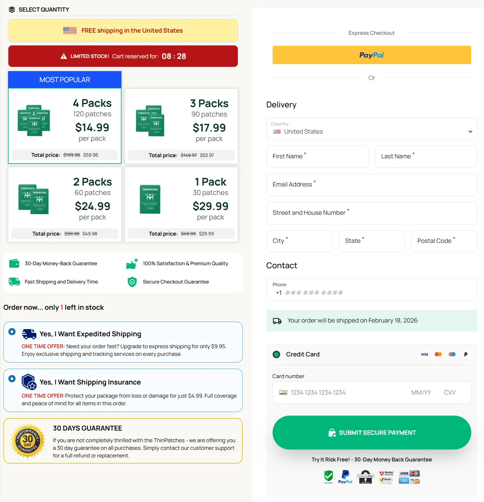 ThinPatches secure checkout page